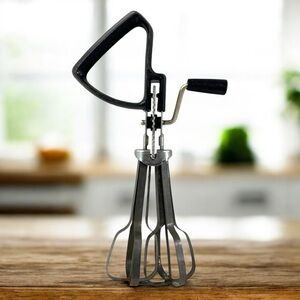 Vintage EKCO USA Hand Crank Egg Beater Mixer Black Handle Retro Kitchen Tool